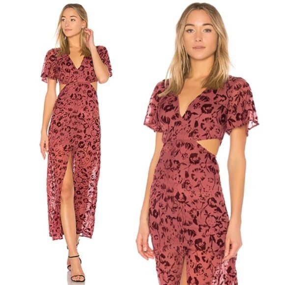 Lovers + Friends Dresses & Skirts - NEW Lovers + Friends Tatum Dress Floral Velvet Burnout Cut Out Midi Sangria XS